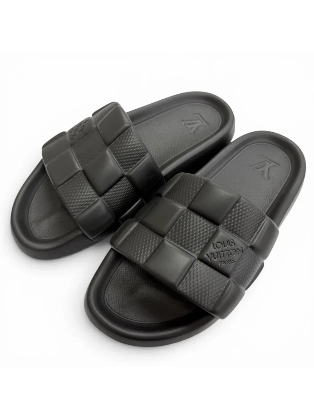 Louis Vuitton LV Waterfront Line Rubber Damier Slide Sandals Black 8